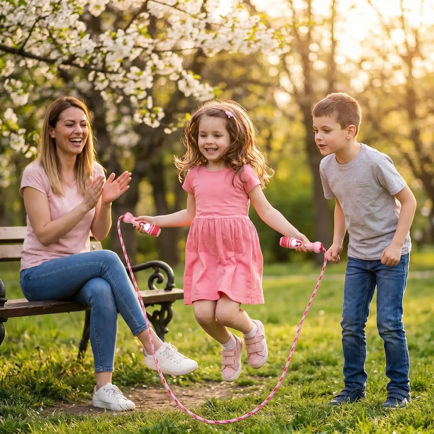 CORDE A SAUTER ENFANT | Kidsjump™ - Le bonheur d'une petite famille dans un parc.